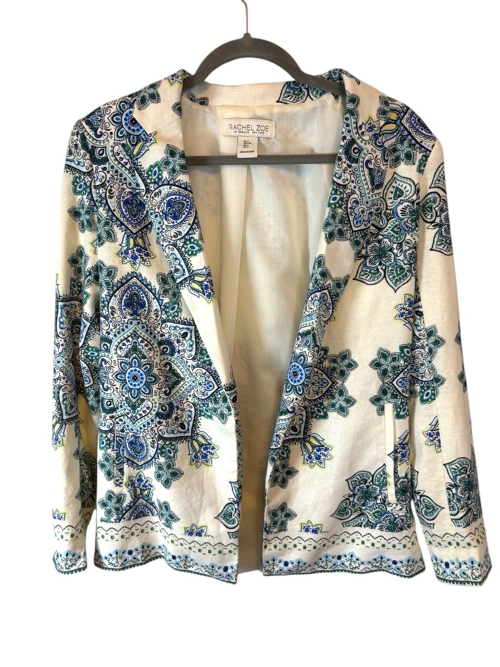 Rachel Zoe Cream Blazer linen blend - Blue Green Paisley Print Size Small